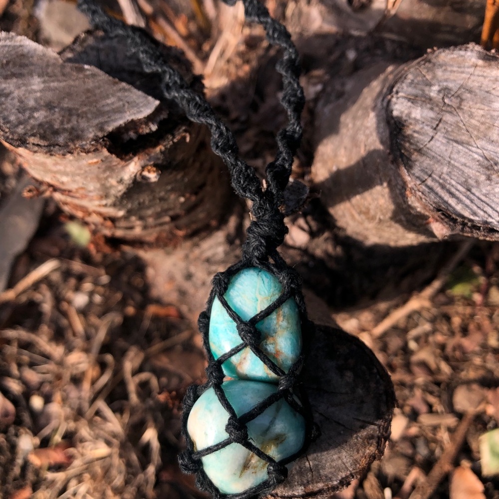 Amazonite Double Stone Macrame Necklace - Picture 3 of 6